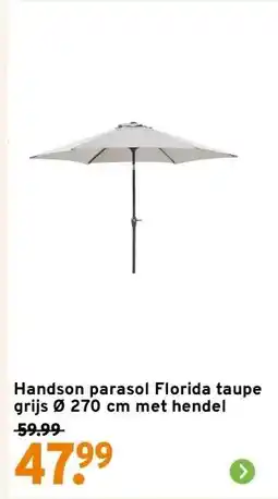 GAMMA Handson parasol Florida taupe grijs Ø 270 cm met hendel aanbieding