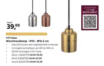 HANOS Warmhoudlamp RVS aanbieding