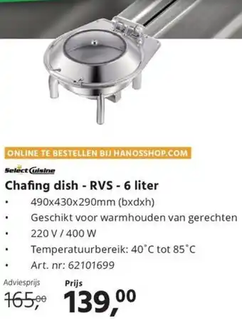 HANOS Chafing dish RVS aanbieding