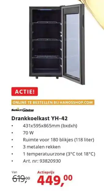 HANOS Drankkoelkast YH 42 aanbieding