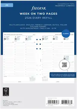 Amazon Filofax A5 week op twee pagina's 5 taal afspraken 2026 dagboek 26-68514 aanbieding