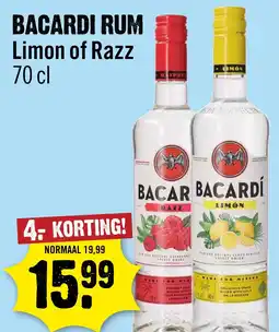 Dirck 3 Bacardi rum limon of razz aanbieding