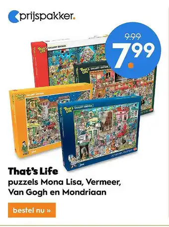 Blokker That's Life Puzzels Mona Lisa, Vermeer, Van Gogh En Mondriaan aanbieding