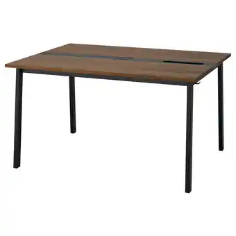 IKEA Mittzon: bruin houten vergadertafel. Vier zwarte poten, kabelmanagement aanbieding