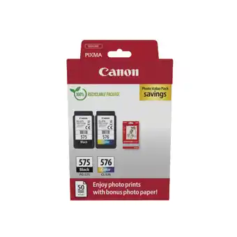 MediaMarkt Canon Pg-575/cl-576 Inktcartridges Zwart En Kleur +gp5014x6 Fotopapier Origineel Multicolor aanbieding