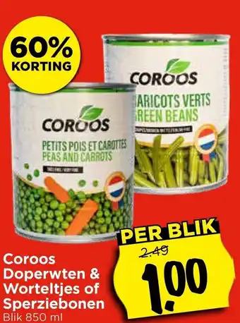Vomar Voordeelmarkt Coroos Doperwten & Worteltjes of Sperziebonen aanbieding