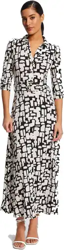 Amazon Morgan Lange uitlopende jurk met abstracte print, gebroken wit/zwart, 40 aanbieding