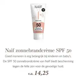 Babypark Naïf zonnebrandcrème SPF 50 aanbieding