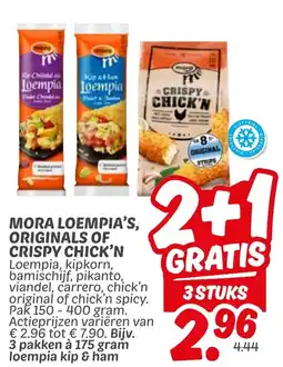Dekamarkt Mora loempia's, originals of crispy chick'n aanbieding
