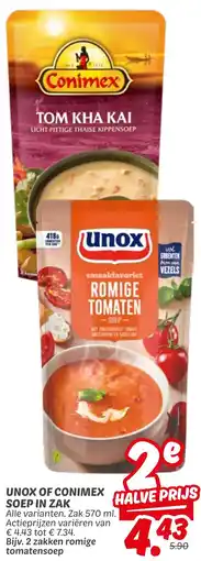 Dekamarkt Unox of conimex soep in zak aanbieding