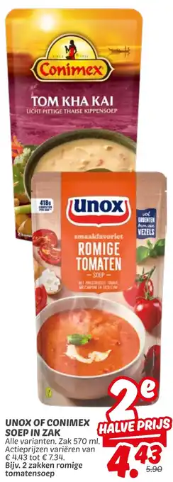 Dekamarkt Unox of conimex soep in zak aanbieding