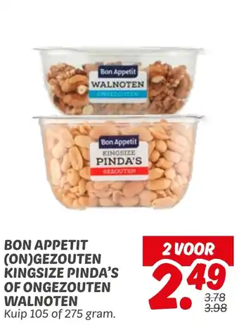 Dekamarkt Bon appetit (on) gezouten kingsize pinda's of ongezouten walnoten aanbieding