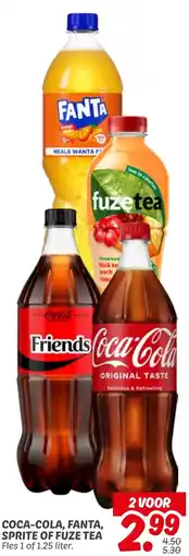 Dekamarkt Coca cola, fanta, sprite of fuze tea aanbieding