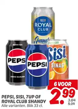 Dekamarkt Pepsi, sisi, 7up of royal club shandy aanbieding