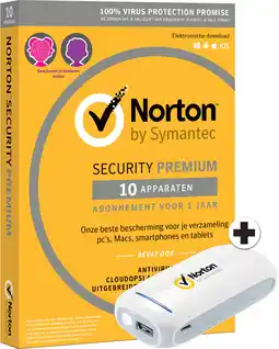 MediaMarkt Micromedia Norton Premium 25 Gb 10 Apparaten + Powerbank aanbieding