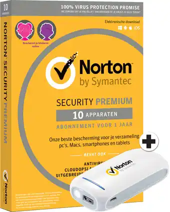 MediaMarkt Micromedia Norton Premium 25 Gb 10 Apparaten + Powerbank aanbieding