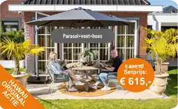 Tuinmeubelland Parasol + voet + hoes aanbieding