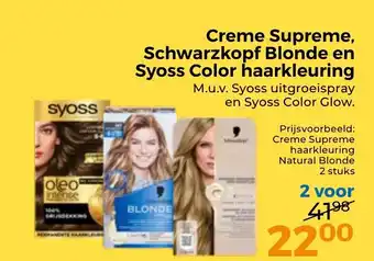 Trekpleister Creme Supreme, Schwarzkopf Blonde en Syoss Color haarkleuring aanbieding