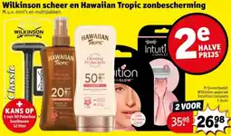 Kruidvat Wilkinson scheer en Hawaiian Tropic zonbescherming aanbieding