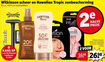 Kruidvat Wilkinson scheer en Hawaiian Tropic zonbescherming aanbieding