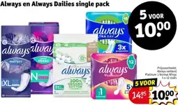 Kruidvat Always en Always Dailies single pack aanbieding