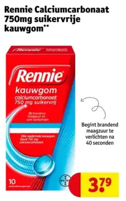 Kruidvat Rennie Calciumcarbonaat 750mg suikervrije kauwgom aanbieding
