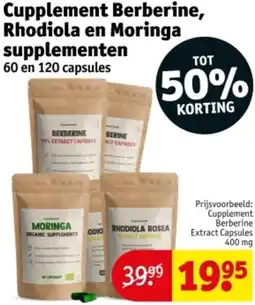 Kruidvat Cupplement Berberine, Rhodiola en Moringa supplementen aanbieding