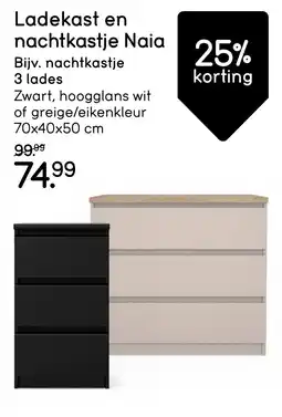 Leen Bakker Ladekast en nachtkastje Naia aanbieding