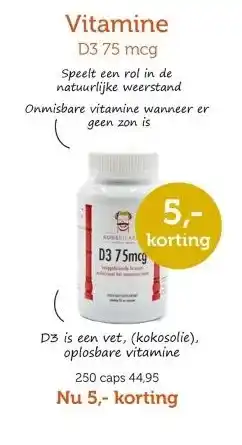 De Rode Pilaren Vitamine D3 75 mcg aanbieding