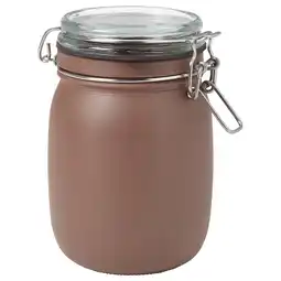 IKEA Korken pot, bruin, glas met metalen deksel, rond, mat oppervlak, luchtdichte afsluiting aanbieding