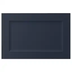 IKEA Een donkerblauwe rechthoekige keukenkastdeur met een ingezet paneel en vloeiende lijnen aanbieding