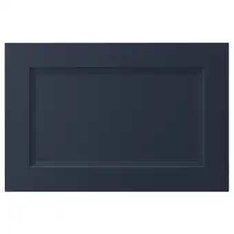 IKEA Een donkerblauwe rechthoekige keukenkastdeur met een ingezet paneel en vloeiende lijnen aanbieding
