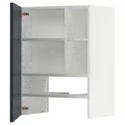 IKEA Een witte metod-kast met een open grijze deur, die aan de binnenkant verstelbare planken onthult aanbieding