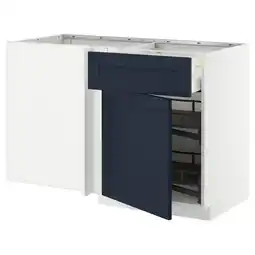 IKEA Modern kookeiland met blauwe lades en wit frame, inclusief open uittrekbare planken aanbieding