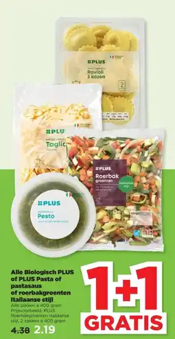 PLUS Alle Biologisch PLUS of PLUS Pasta of pastasaus of roerbakgroenten Italiaanse stijl aanbieding