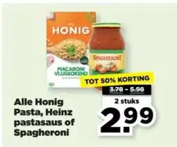 PLUS Alle Honig Pasta, Heinz pastasaus of Spagheroni aanbieding