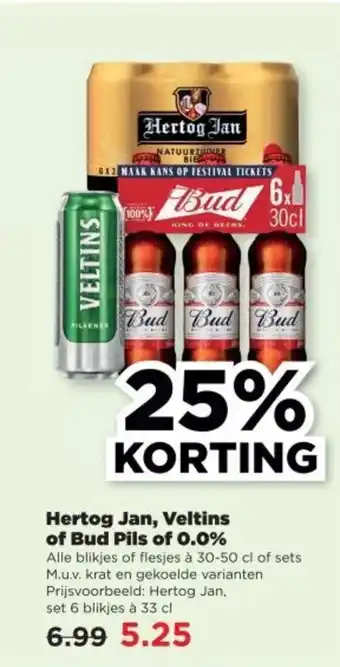 PLUS Hertog Jan, Veltins of Bud Pils of 0.0% aanbieding