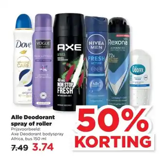 PLUS Alle Deodorant spray of roller aanbieding