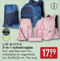ALDI LIVE IN STYLE 3-in-1 schoolrugtas aanbieding