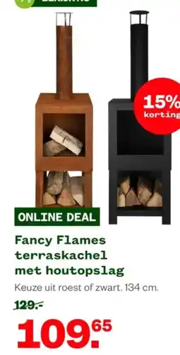 Welkoop Fancy Flames terraskachel met houtopslag aanbieding