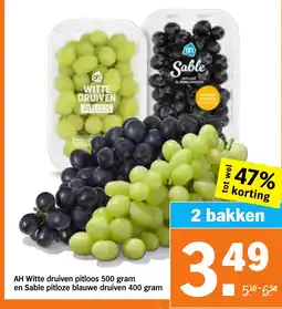 Albert Heijn AH Witte druiven pitloos en Sable pitloze blauwe druiven aanbieding