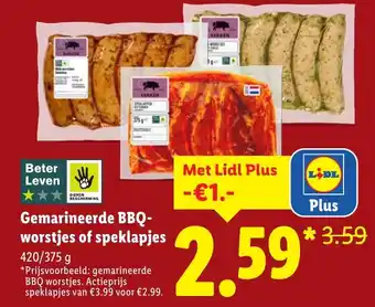 Lidl Gemarineerde BBQ worstjes of speklapjes aanbieding