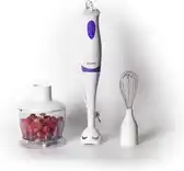 Bol.com Royalty Line SMS250 Staafmixer Set 3 in 1 - 250W - Hakmolen - Garde - 2 Snelheden - Wit/Paars aanbieding
