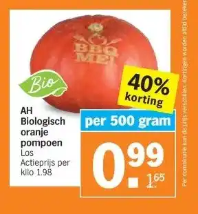 Albert Heijn Biologisch oranje pompoen Los aanbieding