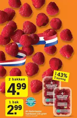 Albert Heijn AH Nederlandse frambozen 225 gram aanbieding