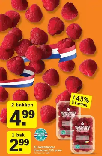 Albert Heijn AH Nederlandse frambozen 225 gram aanbieding