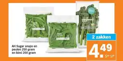 Albert Heijn AH Sugar snaps en peulen 250 gram en bimi 200 gram aanbieding
