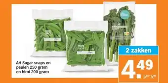 Albert Heijn AH Sugar snaps en peulen 250 gram en bimi 200 gram aanbieding