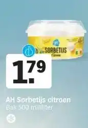 Albert Heijn AH Sorbetijs citroen Bak 500 milliliter aanbieding