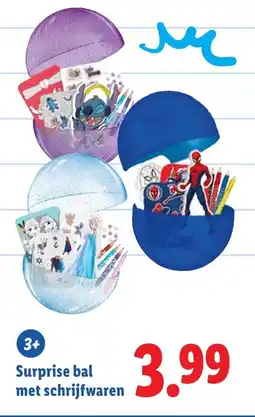 Lidl Surprise bal met schrijfwaren aanbieding